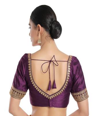 Wine Velvet Printed Sweet Heart Neck Readymade Blouse 2