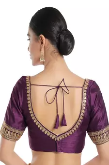 Wine Velvet Printed Sweet Heart Neck Readymade Blouse