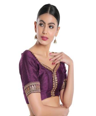 Wine Velvet Printed Sweet Heart Neck Readymade Blouse 3