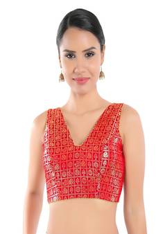 Brocade Padded V-Neck Blouse