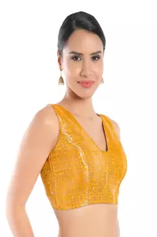 Brocade Padded V-Neck Blouse
