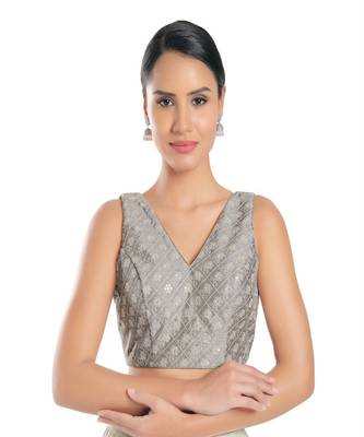 Muhenera Jain Silk Padded V-Neck Blouse 1