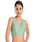 Muhenera Jain Silk Padded V-Neck Blouse
