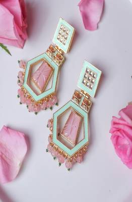 Indo Western Carving Meenakari Earring 1