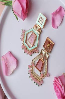 Indo Western Carving Meenakari Earring 3