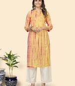 Vbuyz Women'S Tie & Dye Print & Gota Work Straight Cotton Yellow Stitched Kurta