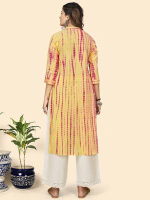 Vbuyz Women'S Tie & Dye Print & Gota Work Straight Cotton Yellow Stitched Kurta 3