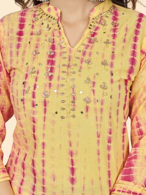Vbuyz Women'S Tie & Dye Print & Gota Work Straight Cotton Yellow Stitched Kurta 7