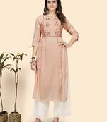 Vbuyz Women'S Hand Work Straight Chanderi Jacquard Peach Stitched Kurta