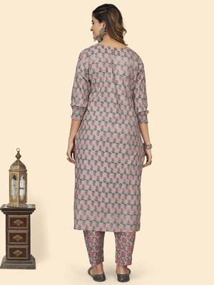 Vbuyz Women'S Print & Mirror Work Straight Cotton Grey Stitched Kurta 3