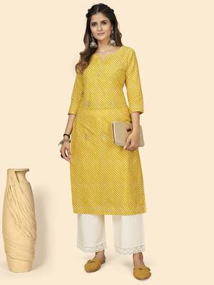 Vbuyz Women'S Print & Embroidered Straight Cotton Yellow Stitched Kurta 2