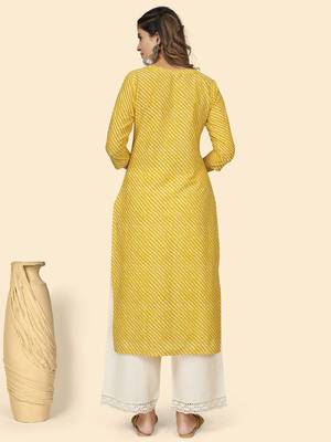 Vbuyz Women'S Print & Embroidered Straight Cotton Yellow Stitched Kurta 3