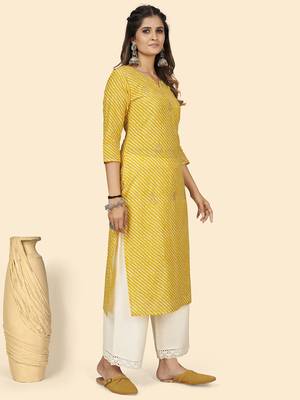 Vbuyz Women'S Print & Embroidered Straight Cotton Yellow Stitched Kurta 5