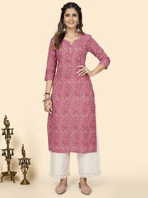 Vbuyz Women'S Print & Embroidered Straight Cotton Red Stitched Kurta 1