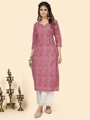 Vbuyz Women'S Print & Embroidered Straight Cotton Red Stitched Kurta 2