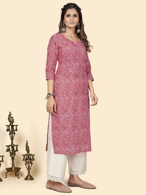 Vbuyz Women'S Print & Embroidered Straight Cotton Red Stitched Kurta 5