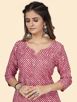Vbuyz Women'S Print & Embroidered Straight Cotton Red Stitched Kurta 6