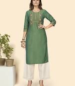 Vbuyz Women'S Hand Work Straight Chinon Sea Green Stitched Kurta