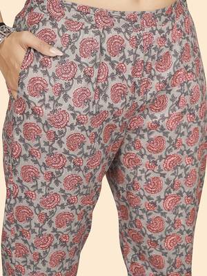 Vbuyz Women'S Print & Mirror Work Straight Cotton Grey Stitched Kurta Pant With Dupatta 7