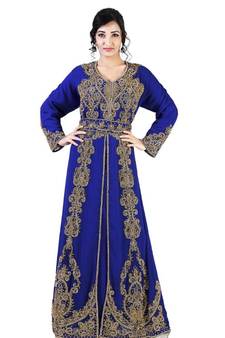 Moroccan Hand Zari Work Long Sleeve Kaftan abaya Maxi Fancy Dress For women Gown
