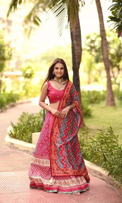 Red Color Vaishali Silk Printed Work Semi Stitched Lehenga Choli With Dupatta 2