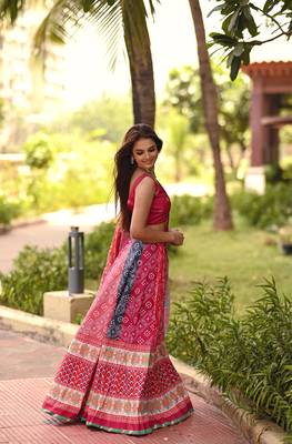 Red Color Vaishali Silk Printed Work Semi Stitched Lehenga Choli With Dupatta 3