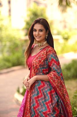 Red Color Vaishali Silk Printed Work Semi Stitched Lehenga Choli With Dupatta 4