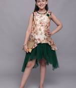 Green printed silk kids-girl-gowns