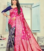 Pink Printed Silk Blend Saree With Blouse