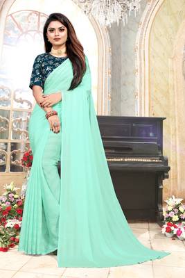 Turquoise Woven Silk Blend Saree With Blouse 1