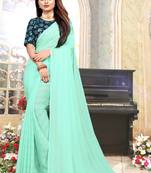 Turquoise Woven Silk Blend Saree With Blouse