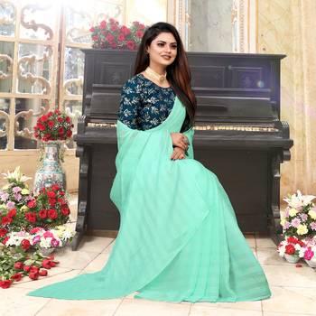 Turquoise Woven Silk Blend Saree With Blouse 2