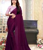 Wine woven silk saree with blouse