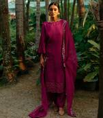 Pink Boat Neck Kurta Paired With Straight Pant And Dupatta