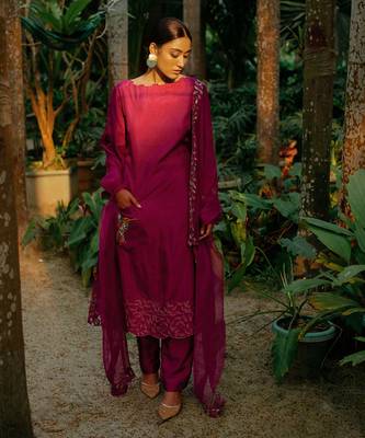 Pink Boat Neck Kurta Paired With Straight Pant And Dupatta 2