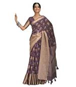 Purple printed pure cotton saree with blouse