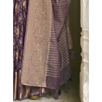 Purple printed pure cotton saree with blouse 3