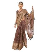 Coffee printed pure cotton saree with blouse