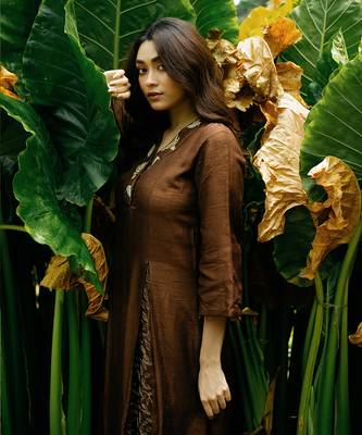 Brown Kurta With Pleating Detail Paired With Straight Pant And Dupatta 5