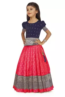 Kids Rani Pink New south Indian traditional pattu pavadai Jecquard Lehenga choli for girls dress