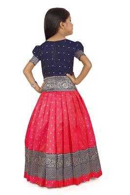 Kids Rani Pink New south Indian traditional pattu pavadai Jecquard Lehenga choli for girls dress 4