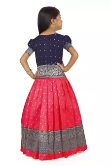 Kids Rani Pink New south Indian traditional pattu pavadai Jecquard Lehenga choli for girls dress