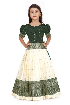 Kids White Cotton Silk Lehenga Choli For Girls  1