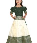 Kids White Cotton Silk Lehenga Choli For Girls 