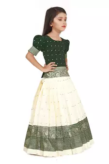Kids White Cotton Silk Lehenga Choli For Girls 