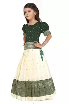 Kids White Cotton Silk Lehenga Choli For Girls 
