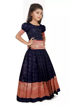 EVERWILLOW Blue Party Wear Pattu Pavadia Lehenga choli for girls 