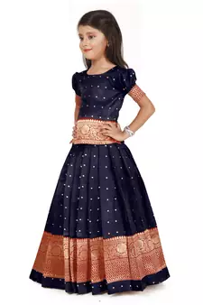 EVERWILLOW Blue Party Wear Pattu Pavadia Lehenga choli for girls 