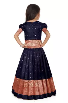 EVERWILLOW Blue Party Wear Pattu Pavadia Lehenga choli for girls 