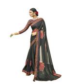 Grey printed chiffon saree with blouse